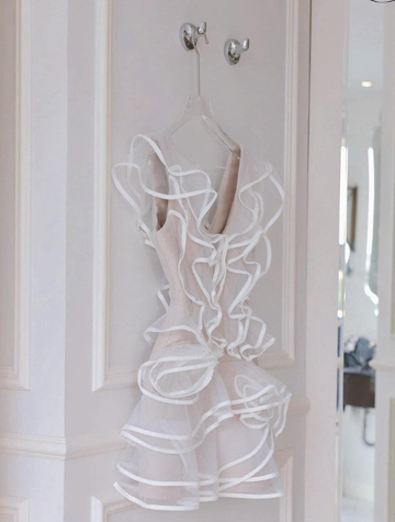 White A Line V Neck Ruffle Layered Tulle Short Homecoming Dress Outfits HZ1023